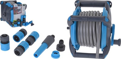 Tambur furtun de gradina 15 m cu suport de perete si accesorii , set complet pentru udare foto