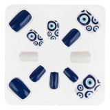 Set Unghii False Vară Ovale Albe și Bleu cu Model Ochi, CMCLASS
