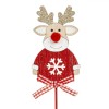 Decor Craciun Lemn Cerb Rosu 30cm, Coarne Glitter Aurii, Nas Pompon, Panglica Carouri, Figurina Ornament Brad, Rosu/Auriu