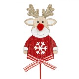 Decor Crăciun Lemn, Model Cerb, Coarne Glitter, Nas Pompon, Panglică Carouri, &Icirc;nălțime 30cm, Oem