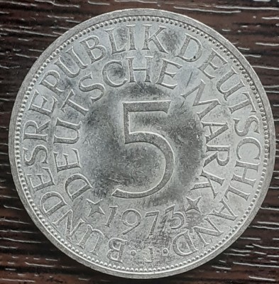 (A892) MONEDA DIN ARGINT GERMANIA - 5 MARK 1973, LIT j, 11,2 GRAME. PURITATE 625 foto