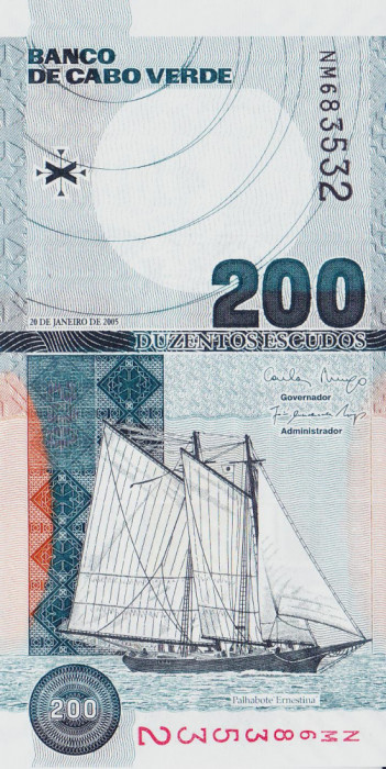 Bancnota Capul Verde 200 Escudos 2005 - P68 UNC