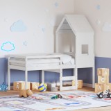 Cumpara ieftin Pat &icirc;nalt cu acoperiș, alb, 80x200 cm, lemn masiv de pin