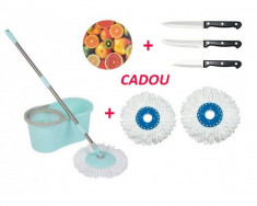 Pachet Mop rotativ fara pedala si Set cutite 3 piese + 1 Tocator + 2 rezerve foto