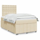 vidaXL Pat box spring cu saltea, crem, 120x200 cm, textil