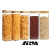 Set de 5 recipiente pătrate din sticlă borosilicată, cu capace bambus Koken &ndash; depozitare alimente - 5 Recipiente 2L