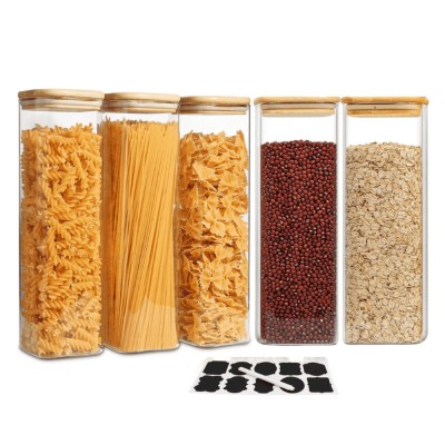 Set de 5 recipiente pătrate din sticlă borosilicată, cu capace bambus Koken &amp;ndash; depozitare alimente - 5 Recipiente 2L foto
