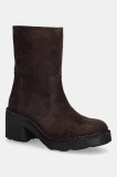 Fly London cizme din piele &icirc;ntoarsă NORE191FLY culoarea maro, cu toc drept, P211191002