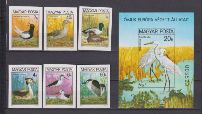 UNGARIA PASARI 1980 MI. 3451A-3456A + BL. 146A MNH