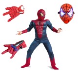 Cumpara ieftin Set costum Spiderman cu muschi, pentru 7-9 ani, 2 lansatoare si masca plastic LED, rosu