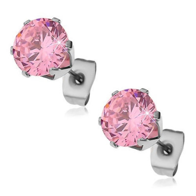 Cercei din oțel chirurgical cu zirconiu roz, 6 mm foto