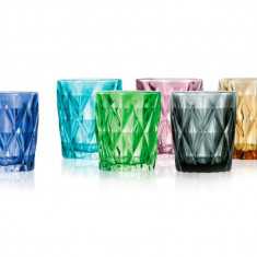 Set 6 pahare, Diamante, Brandani, 270 ml, sticla, multicolor