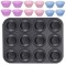 Set tava copt si 12 forme pentru briose, tava teflon, forme silicon, strat antiaderent