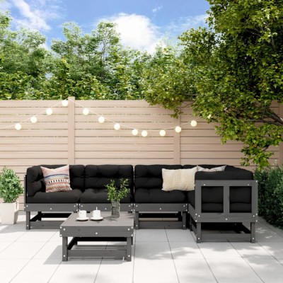 vidaXL Set mobilier relexare de grădină, 6 piese, gri, lemn masiv pin 3186447 foto