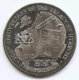 Gibraltar 3 Pounds 2013 - Tratatul de la Utrecht, Cupru-nichel, 32 mm KM-New UNC !!!