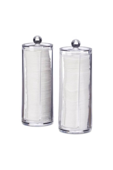Set de 2 suporturi/organizatoare pentru dischete de bumbac, acrilice, transparente, 19 x 6,5 cm