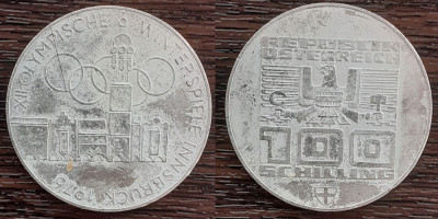 (A227) MONEDA DIN ARGINT AUSTRIA- 100 SCHILLING 1976,JOCURILE OLIMPICE INNSBRUCK foto