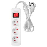 Prelungitor electric 3 prize, 3 m, 3x1.5 mm&sup2;, alb, cu &icirc;ntrerupator ON/OFF