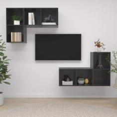 vidaXL Dulapuri TV suspendate, 4 buc., gri lucios, lemn prelucrat 3079843