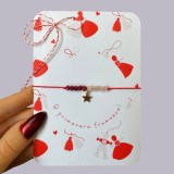 Bratara martisor din jad alb si grena cu stelua aurie din otel inoxidabil