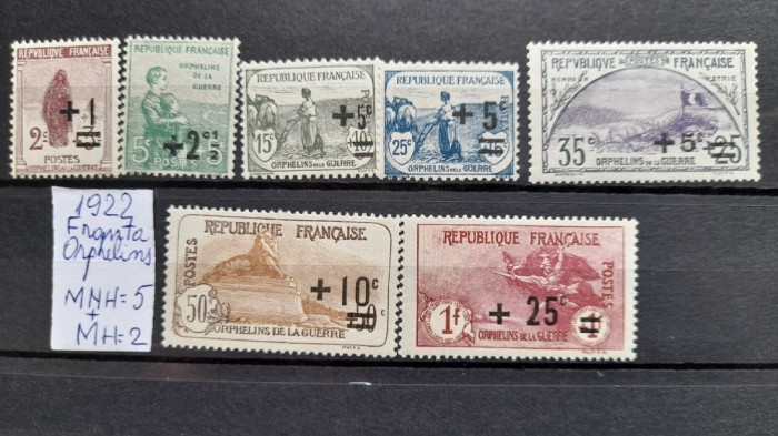 1922 Franta-Orphelins-YT162-168-part.set-MNH+MH