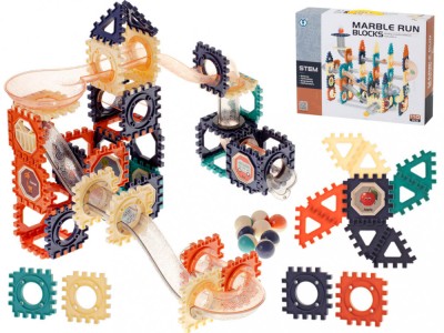 Set blocuri de constructie KIK, pista bile, 110 elemente, 3 ani+, multicolor foto