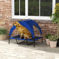 PawHut Pat Inaltat Racoritor pentru Caini, Pat Portabil pentru Animale de Companie Inaltat, cu Plasa, 106 x 76 x 94cm - Albastru Inchis