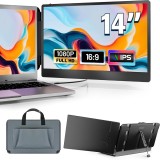 Cumpara ieftin Monitor Extensibil Dublu Laptop 13.3-17&quot;, Ecran 14&quot; IPS Full HD 1080P, USB-C, Plug &amp; Play, Portabil, Compatibil Windows/MacOS, Geanta Inclusa, Negru