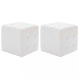 VidaXL Taburet, 2 buc., alb, 30x30x30 cm, piele ecologică