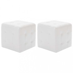 Taburet, 2 buc., alb, 30x30x30 cm, piele ecologică