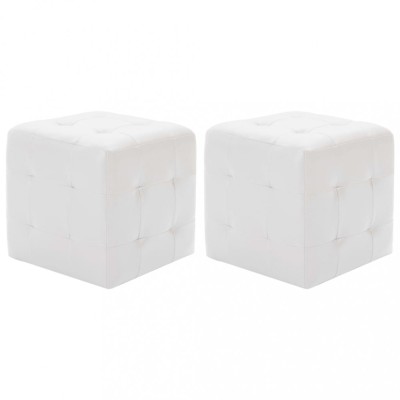 vidaXL Taburet, 2 buc., alb, 30x30x30 cm, piele ecologică foto