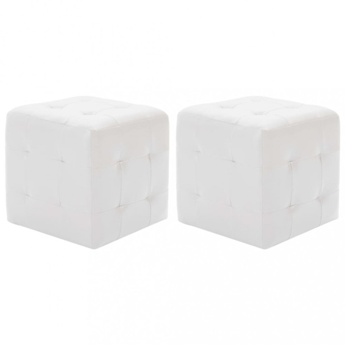 vidaXL Taburet, 2 buc., alb, 30x30x30 cm, piele ecologică