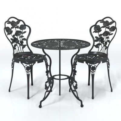 Set mobilier bistro, 3 piese, negru, aluminiu turnat foto