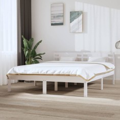 vidaXL Cadru de pat King Size, alb, 150x200 cm, lemn masiv 3104224