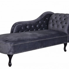 Sofa Chesterfield din lemn masiv negru cu tapiterie gri inchis FHA069