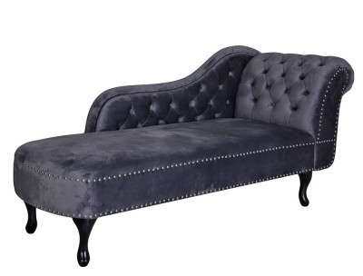 Sofa Chesterfield din lemn masiv negru cu tapiterie gri inchis FHA069 foto