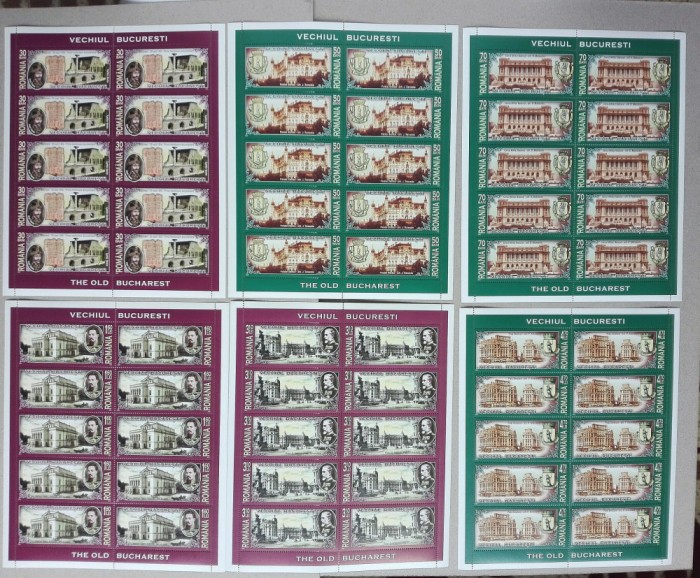 TIMBRE ROM&Acirc;NIA LP1763 a/2007 VECHIUL BUCURESTI -6 COLI 10 TIMBRE - MNH