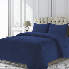 Set cuvertura de pat dubla 3 piese Ocean, Heinner Home, 200x220 cm, catifea, albastru