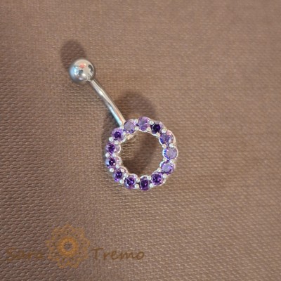 Piercing buric din argint cu cristale zirconia mov, tija groasa foto