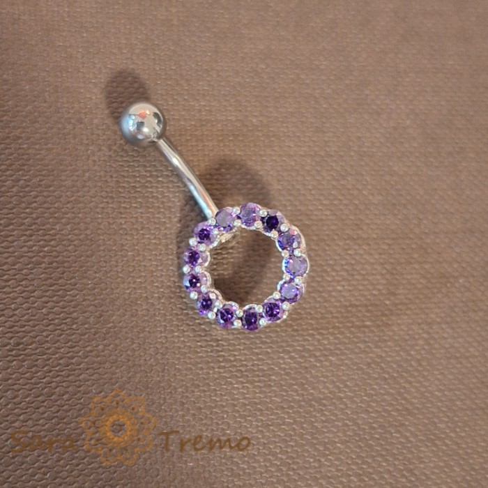 Piercing buric din argint cu cristale zirconia mov, tija groasa