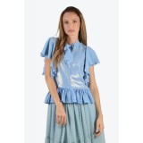Bluza sky blue din matase cu volane