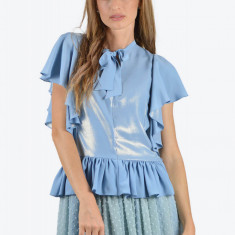 Bluza sky blue din matase cu volane