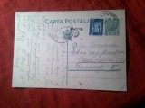 Carte Postala circulat 1934 Valenii Munte- Bucuresti , goarna mare 48 Timbru fix 3 lei Carol II si Timbrul Aviatiei