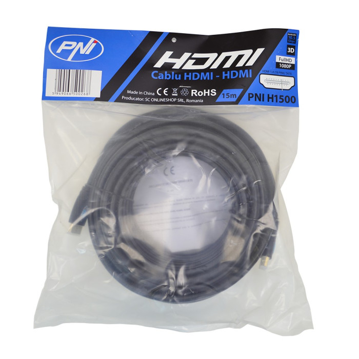 Resigilat : Cablu HDMI PNI H1500 High-Speed 1.4V, plug-plug, Ethernet, gold-plated