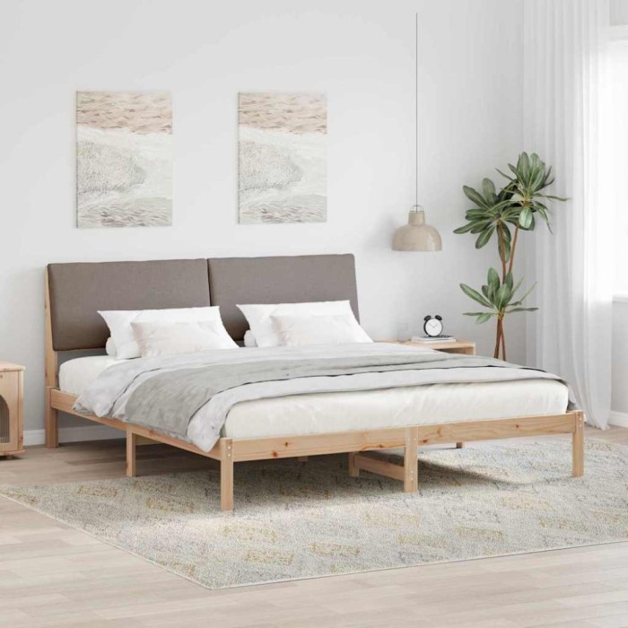 vidaXL Cadru de pat Maroniu și taupe 200 x 200 cm Lemn masiv de pin 3394361