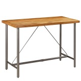 Masă bar lemn masiv tec reciclat vidaXL 150x70x106 cm, maro, stil industrial, blat durabil, picioare otel, lustruită și lăcuită