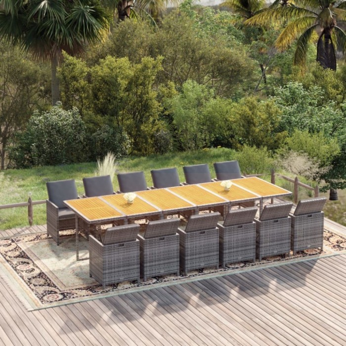 vidaXL Set mobilier de grădină cu perne, 13 piese, gri, poliratan