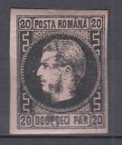 ROMANIA1866 LP 20 a CAROL FAVORITI 20 PARALE NEGRU/ROZ HARTIE SUBTIRE STAMPILAT