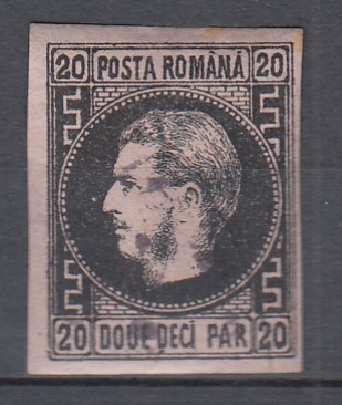ROMANIA1866 LP 20 a CAROL FAVORITI 20 PARALE NEGRU/ROZ HARTIE SUBTIRE STAMPILAT foto