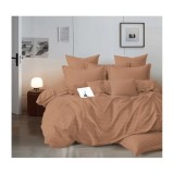 Cumpara ieftin Lenjerie de Pat Dublu Bumbac Damasc 4 Piese cu Elastic, Maro Deschis - XIA173